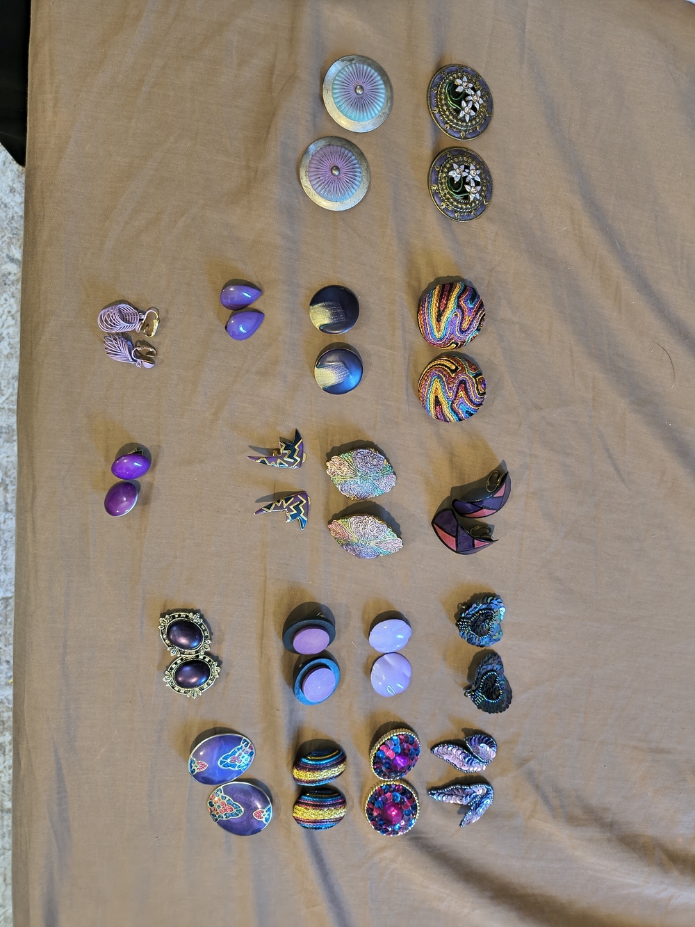 Vintage Assorted Women's Purple Clip-On Earrings Set